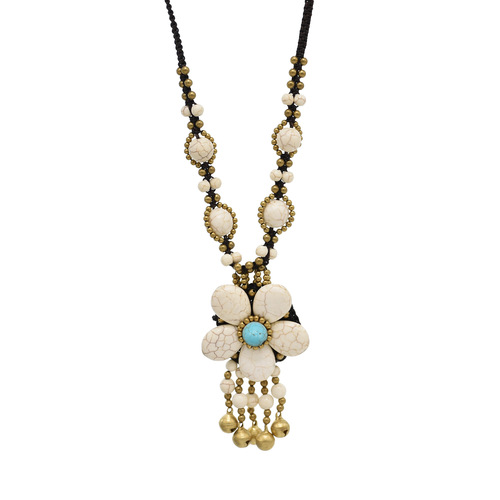 National-style turquoise necklace forehead chain two-in-one flower bell sweater chain Tibetan-style handmade travel accessory hair tie