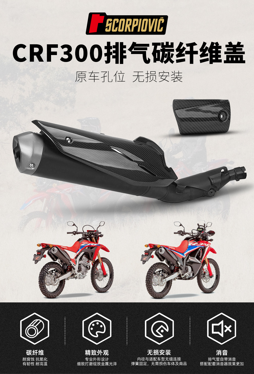 Motorcycle Modification Accessories Crf300L Exhaust Pipe Decorative Cover Heat Insulation Anti-Scald Cover Carbon Fiber Protective Shell Guard Plate