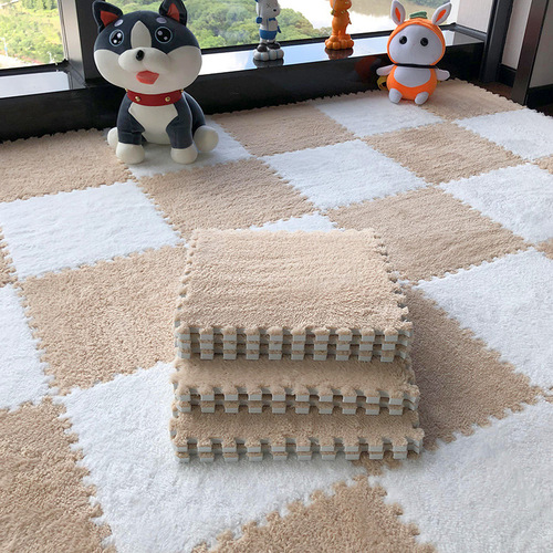 Fuzzy Plush Puzzled Carpet Bedroom Bedside Fall and Winter Puzzle Mat Square Balcony Mat Can Be Cut Washable Foam Mat
