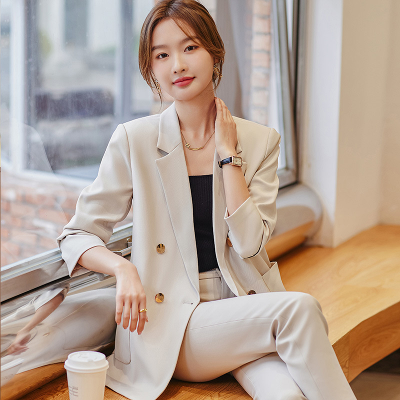 High-end Suit suit Women's Spring and Autumn New Fashion Elegant Casual Work Clothes creamy-white Suit Jacket Business Wear