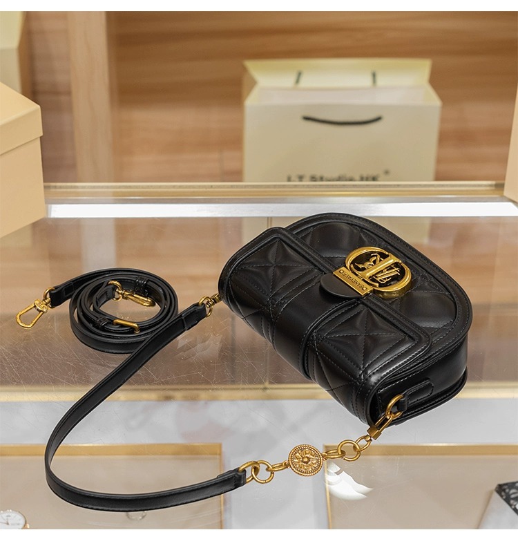 Túi đeo nách da thật Hồng Kông dáng saddle mini, đeo chéo đa năng — Màu trắng, Màu đen chi tiết 9
