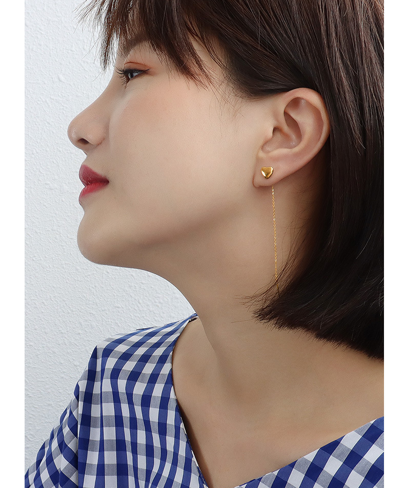 No Inlaid Inlay Material PVD Coated Real Gold Plated 18K Gold Heart 304 Stainless Steel Simple Style Waterproof Non Tarnish Earrings