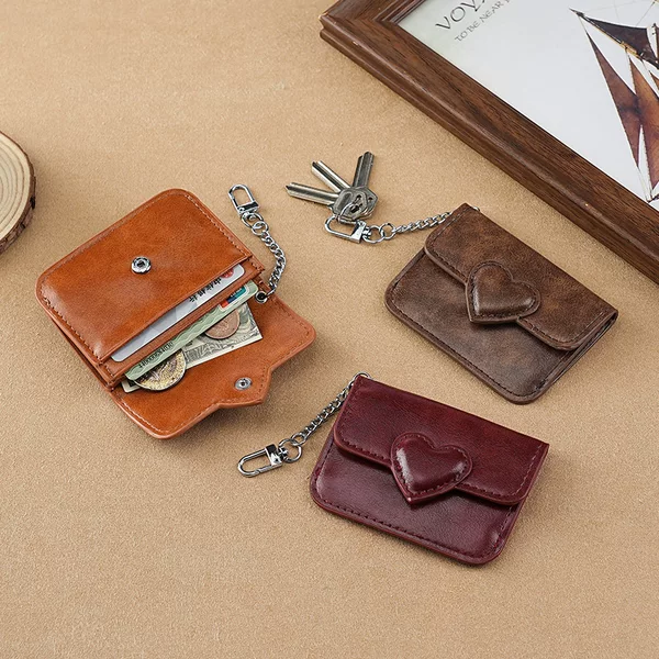 Oil and wax leather coin purse high-end love convenient mini bag men's and women's multi-card anti-magnetic card bag certificate two-in-one