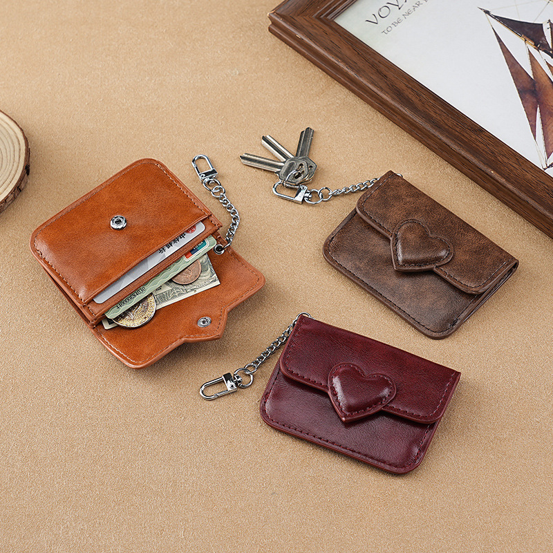 Oil and wax leather coin purse high-end love convenient mini bag men's and women's multi-card anti-magnetic card bag certificate two-in-one