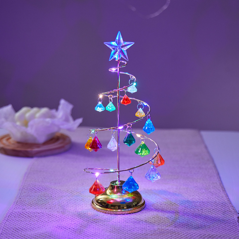 Decoración de Navidad de hierro forjado luminoso escritorio árbol de Navidad cristal árbol de Navidad luz de noche decoración de regalos de Navidad