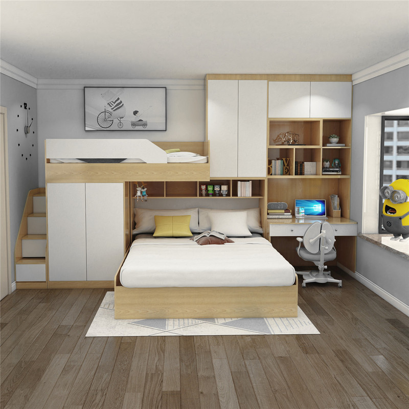 Interlaced Upper and Lower Beds, Multi-Functional Space-Saving Interlaced Children's Bed, Bed Cabinet Tatami