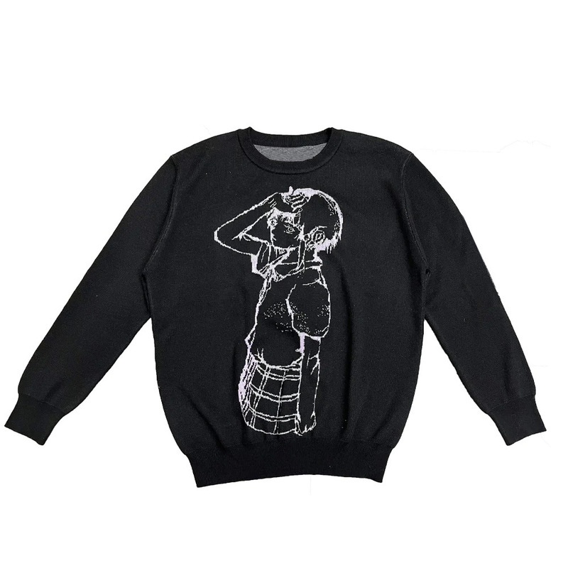 European and American New Street Loose Pullover Sweater Distinctive Casual Round Neck Autumn and Winter Cartoon Animation Graphics Long Sleeve Top