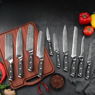 Cross-Border 5Cr15 Double Steel Knife Chef's Knife Kitchen Knife Slicing and Boning Special Kitchen Knife Wholesale Santoku Knife 10-Piece Set