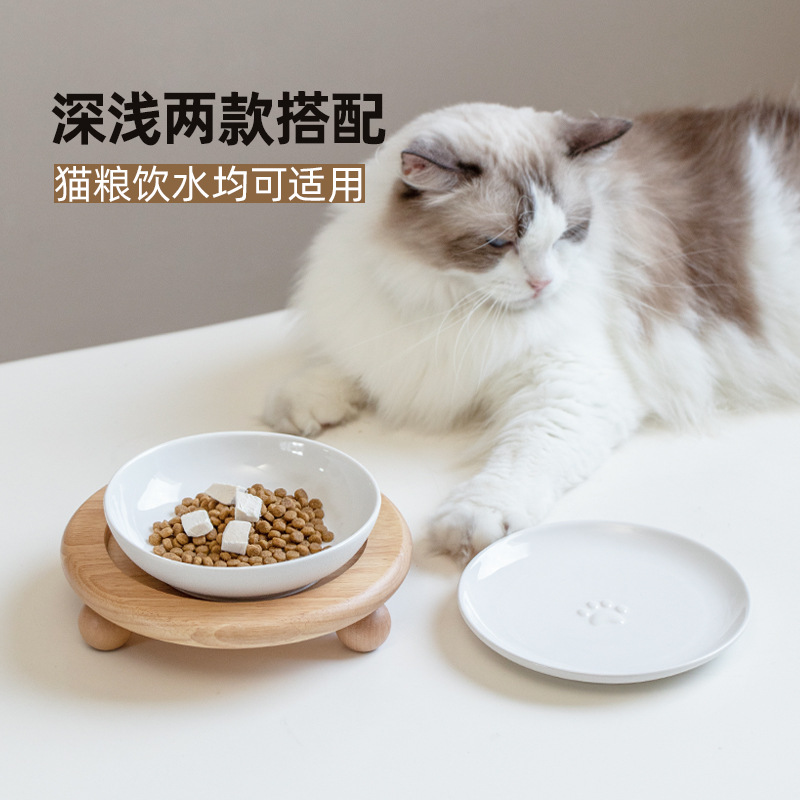 Cerámica de cerámica anti-deslizante poco profundo gato plato gato perro plato platos de comida granos patas de gato bocadillos platos transfronterizos Amazon