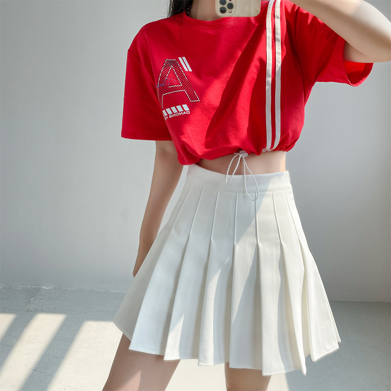 学院风短袖上衣休闲运动套装女夏季班服团体百褶短裙两件套潮