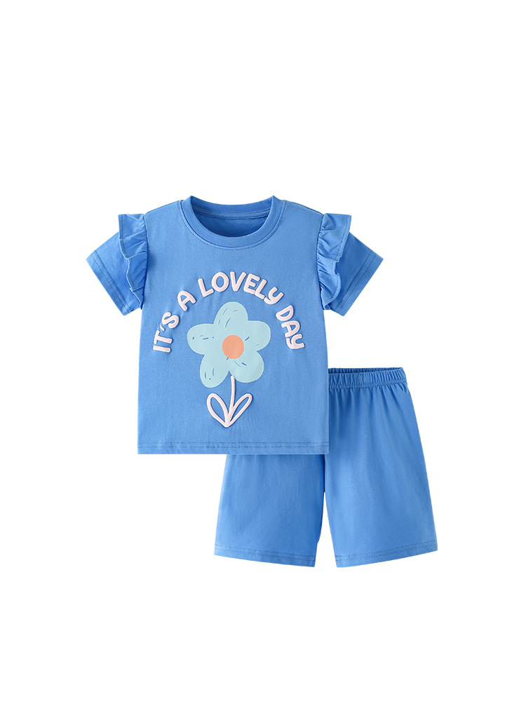 Transfronterizos para malwee niñas set de verano nuevo estilo europeo y americano para niños de mediana edad cuello redondo ocio ropa para el hogar de mangas cortas