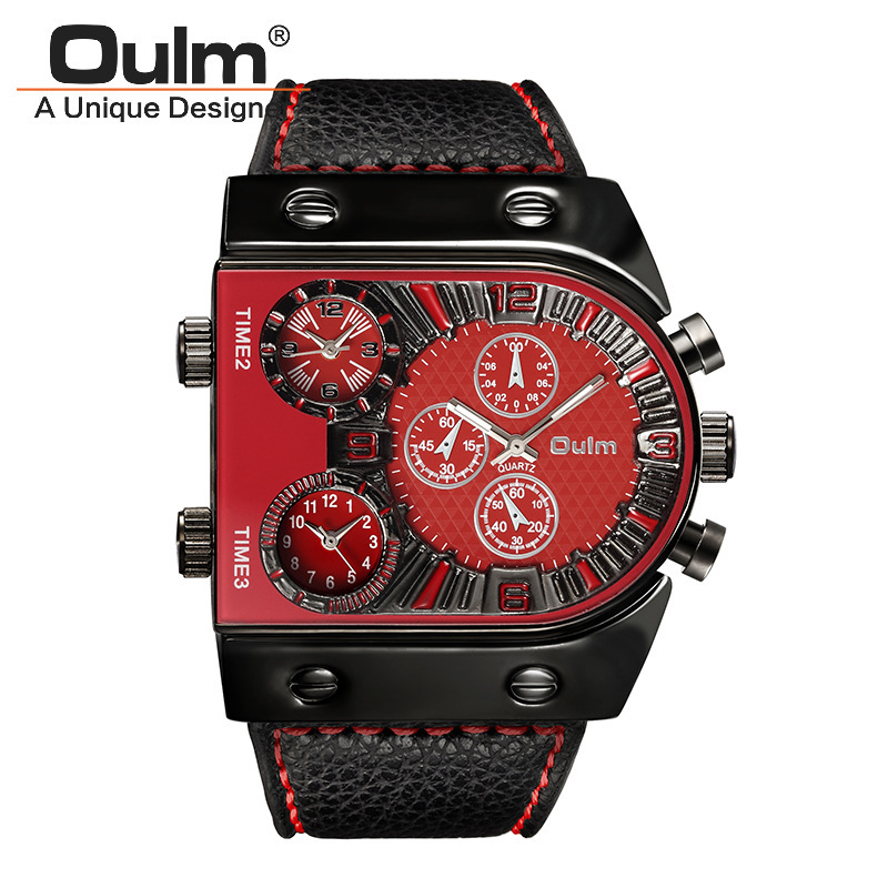 Oulm multi-time zone Reloj de cuarzo para hombre de esfera grande europeo y americano Reloj de correa para hombre de cuarzo con personalidad de moda hip hop 9315 image 8