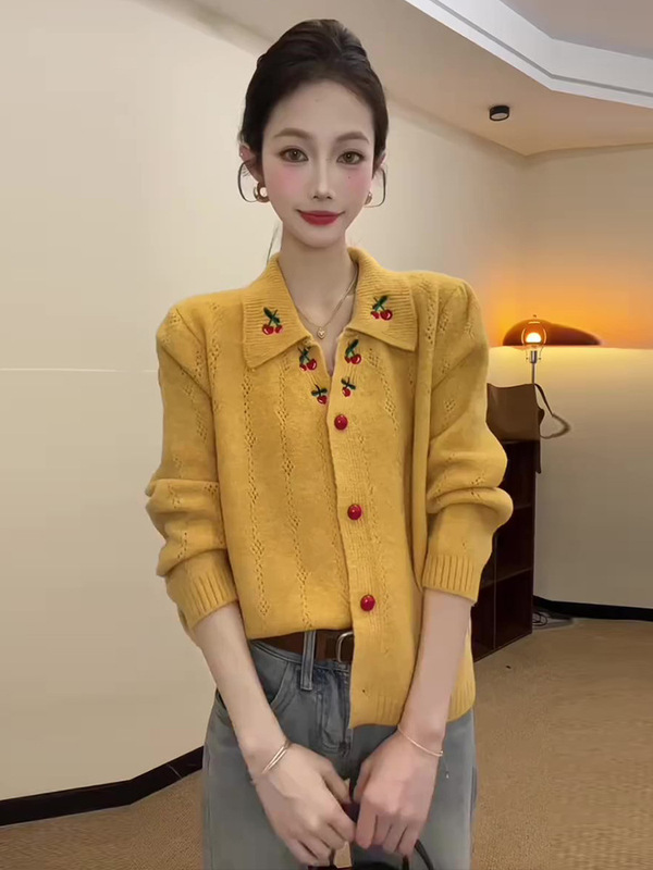 樱桃刺绣毛衣开衫外套女2025早秋新款慵懒风减龄巨好看的针织上衣|undefined
