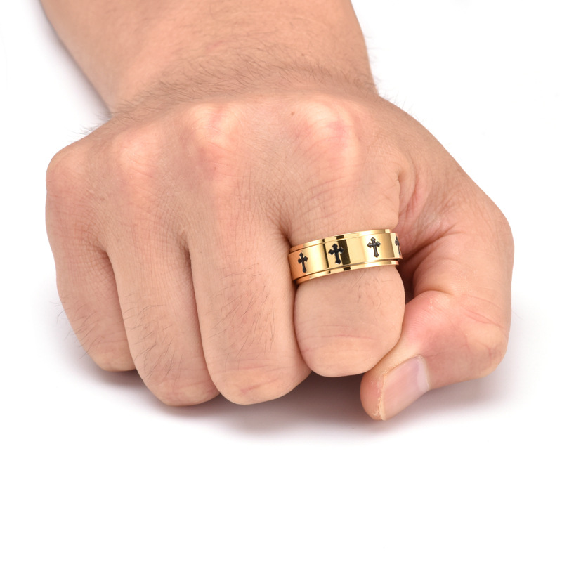 Cross Pattern Men'S Gender Wholesale Jewelry Hip-Hop Cross 304 Stainless Steel 18K Gold Plated Rings