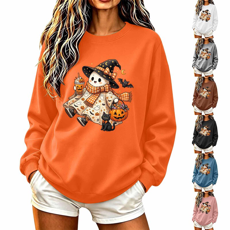 European and American cross-border Christmas quirky cute simple round-neck long-sleeve printed tops, loose plus-size T-shirts and sweatshirts wholesale