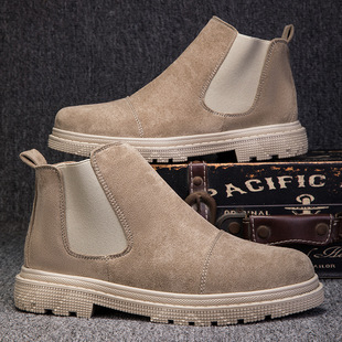 Autumn Chelsea Boots Men's Genuine Leather Slip-on High-Top Shoes British Vintage Boots Men's Martin Boots Cowhide Boots