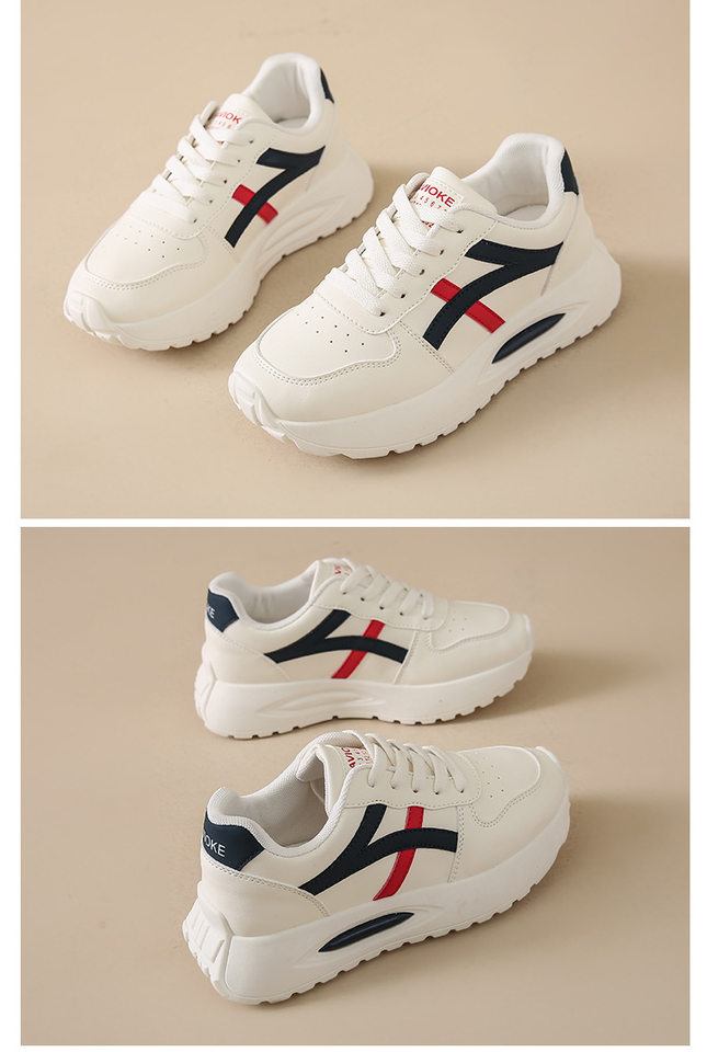 Giày sneaker nữ đế dày kiểu giày trắng cổ thấp, gót vừa 3–5 cm, dây buộc phía trước — Màu kaki be, Màu xanh be, Màu xám be chi tiết 23