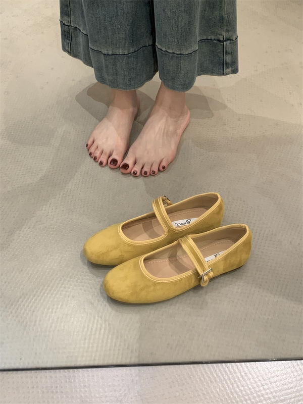 韩系豹纹一字带芭蕾鞋2025新款小众绒面圆头百搭单鞋女鞋|undefined