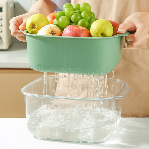 PET double-layer drain basket large contrasting color plastic vegetable basket fruit basin home kitchen storage fruit and vegetable drain basin