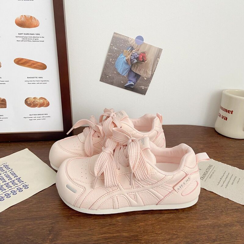 粉色德训板鞋女丑萌2025秋季新款chic小众设计泡芙厚底透气小白鞋|undefined