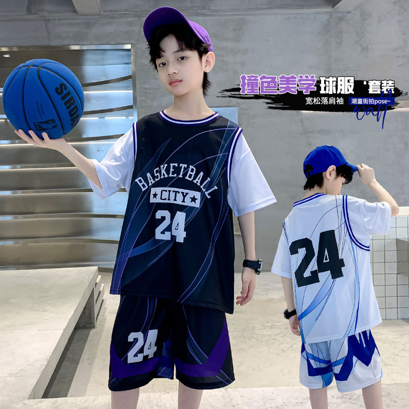 Children's basketball uniform, boys' summer short-sleeved training uniform, size 23 jersey, sports set, team uniform, quick-drying clothing