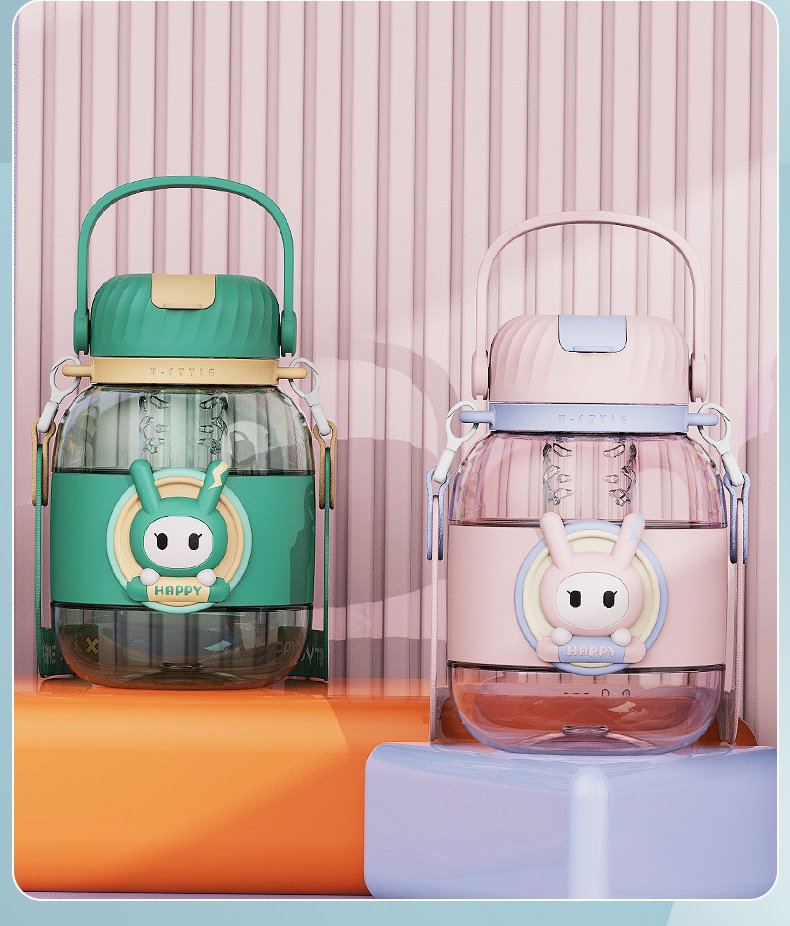 Large-belted cup, children's water cup, summer high appearance level straw cup, large-capacity plastic cup, student sports water bottle, ton ton bucket pic 37