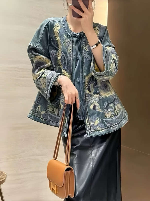南油高端无敌爆款重磅刺绣欧美风洗水牛仔外套女洋气显瘦百搭上衣|undefined