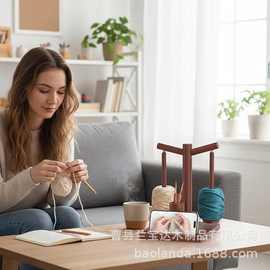 可旋转木制毛线轴架绕线架带手机底座玩偶娃娃针织绕线器线轴架