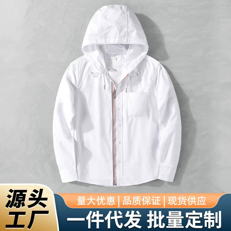 Хлопковая японская рубашка с молнией и капюшоном, (跨境贸易), slim fit