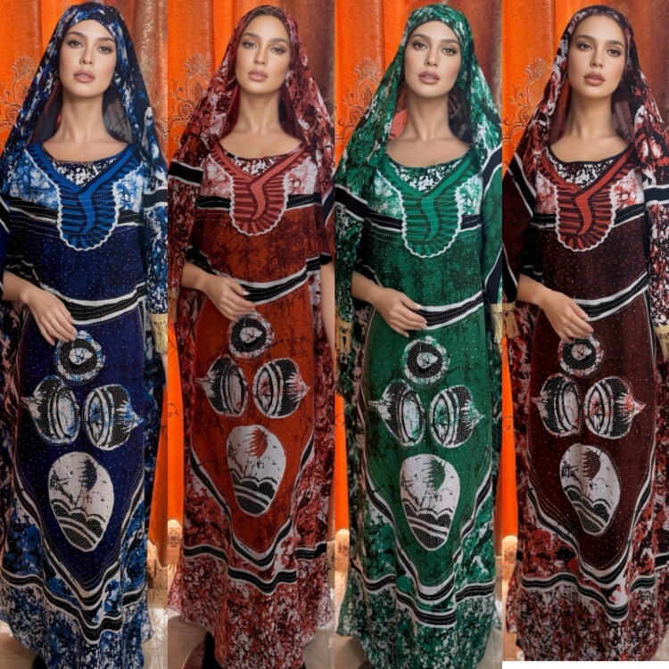Ah8870 #   New Large Size Off-The-Shoulder Rhinestone Tassel Headscarf Rayon Printed Colorful Robe Wholesale
