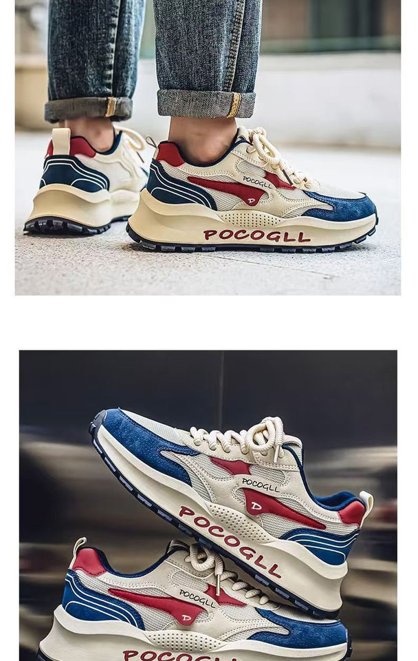 Giày sneaker nam thân lưới thoáng khí chống hôi, đế cao su gót thấp 1–3 cm, dây buộc phía trước — 0766 trắng xanh, 0766 đen xám, 0766m Đỏ chi tiết 11