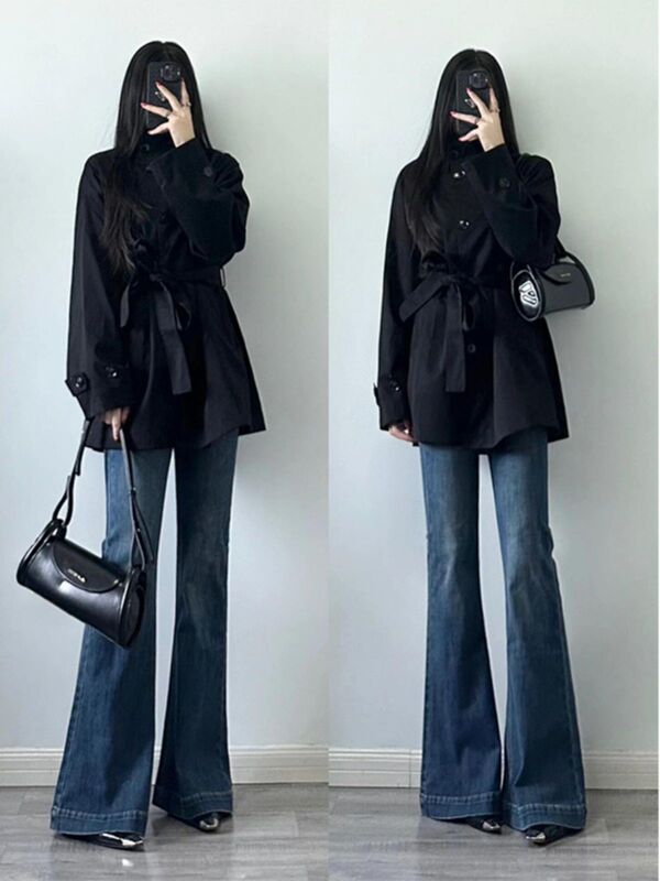 New American-Style Slim-Fit Flared Pants for Women, 2025 Autumn and Winter Fleece-Lined Flared Jeans, New Style to Pair with High Heels