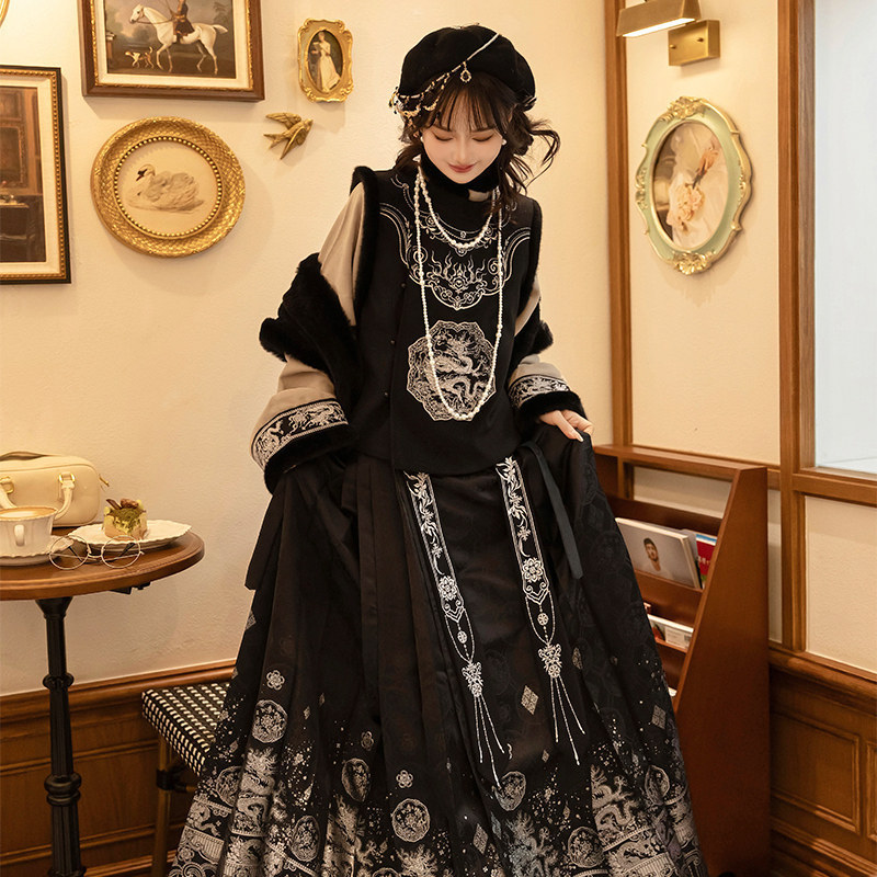 2026 Original Ming Dynasty New Women's Hanfu for New Year's Greetings, Mother-of-Pearl Embellished Horsehair Skirt, Winter Daily Commuting Noblewoman Style Outfit 2026 Original Ming Dynasty New Women's Hanfu for New Year's Greetings, Mother-of-Pearl Embellished Horsehair Skirt, Winter Daily Commuting Noblewoman Style Outfit