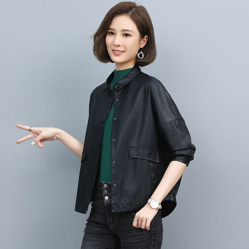 2023 Spring and Autumn New Style Leather Jacket Women's Short Korean Style Casual Loose Haining Sheepskin Small Leather Jacket Trendy