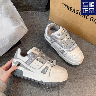 Women's 2025 Spring New Lace-Up Lightweight Sports Casual Shoes for Small People Height-Increasing Sneakers for Students Color-Blocked White Shoes