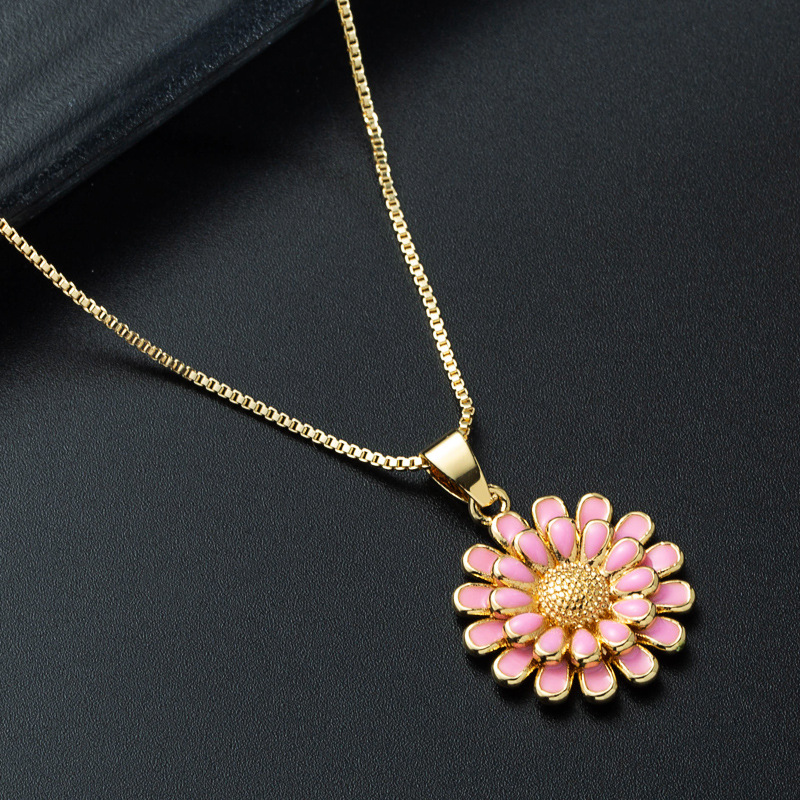 Nihaojewelry wholesale jewelry simple sunflower pendant copperplated 18K gold dripping oil necklacepicture10