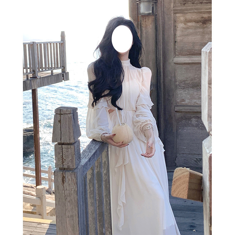 French socialite long sleeve dress Women's Spring and Autumn New half turtleneck waist slimming gentle sweet dress skirt