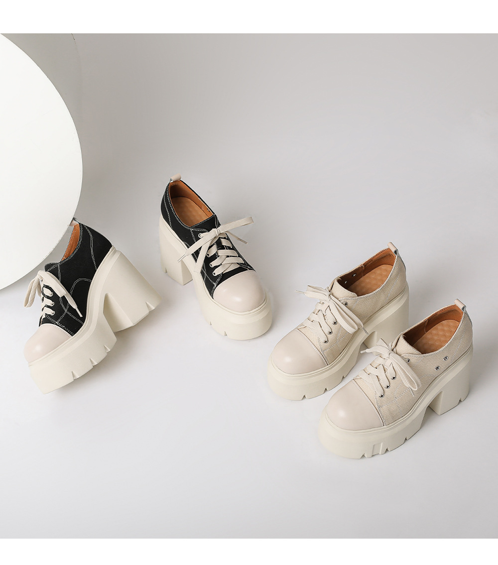 Giày thể thao nữ đế dày tăng chiều cao 12cm phối màu — Màu đen chi tiết 12