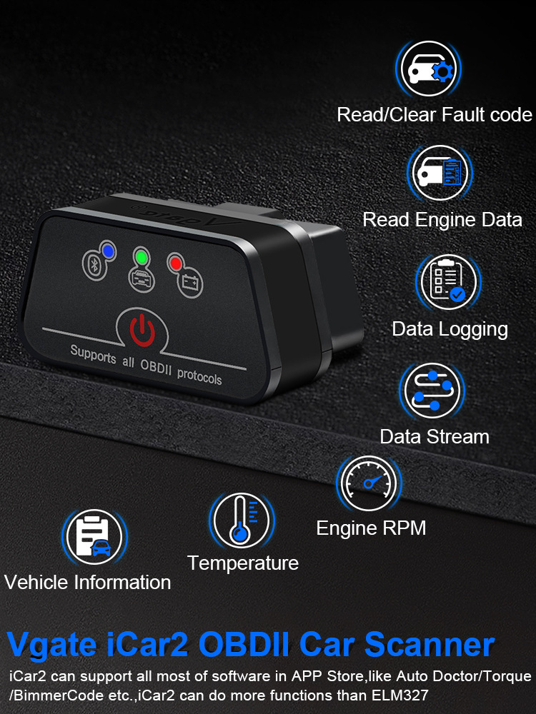 Icar 2 Obd2 Bluetooth 3.0 Car Android Fault Code Reader and Eraser Diagnostic Tool Engine Detection