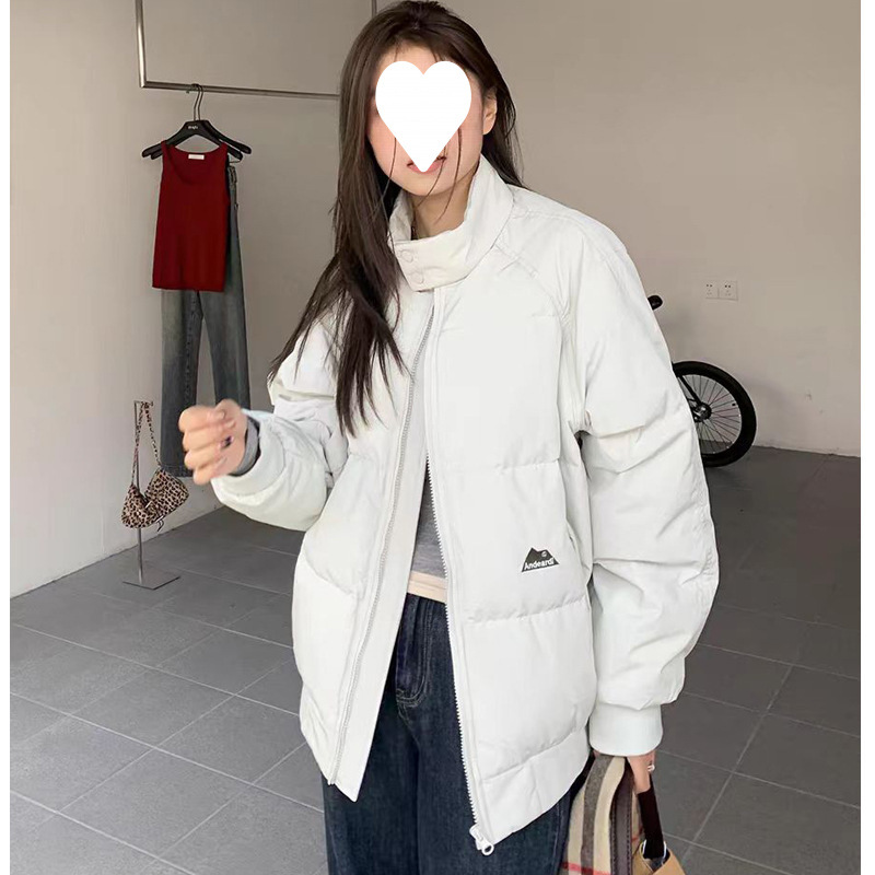立领保暖棉服女2024冬季纯色百搭立领棉衣中性风宽松情侣外套