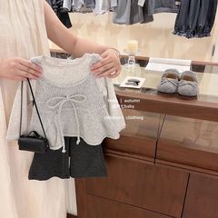 儿童女秋季套装2025新款韩版网红女宝宝针织马甲打底衫长裤三件套