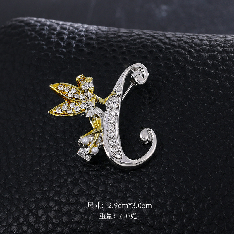 Ángel inglés carta broche moda oro diamante broche aleación ramillete accesorios de ropa PIN