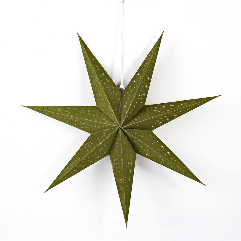 Navidad de papel flocado estrella de cinco puntas linterna colgante retro terciopelo plegable estrella de siete puntas fiestas colgante estrella interior