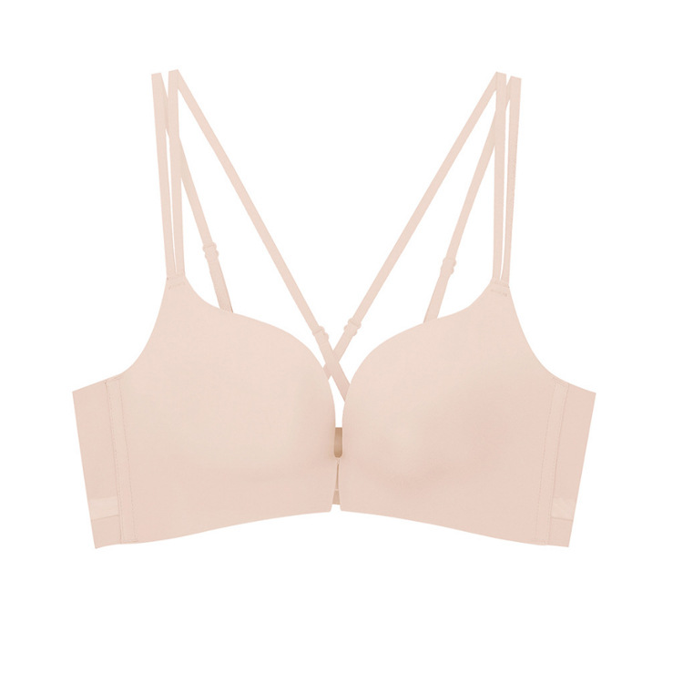 Hebilla frontal brillante diseño sin costuras sexy volver ropa interior cómodo inalámbrico pequeño pecho empuja hacia arriba el sujetador 2831