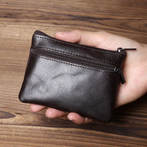 Cross-border soft leather small wallet, business card ultra-thin small card bag, leather simple zipper driving license bag, bus card key bag