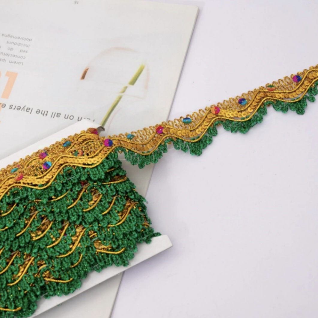 Colorido oro seda triángulo lentejuelas estilo étnico Festival del medio otoño torre plegable encaje camión grande bolso superior encaje sala de Buda para mesa encaje