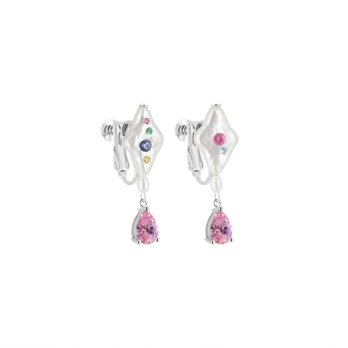 Water Drop earrings all-match elegant star baroque pearl colored gem earrings gift girl temperament pink