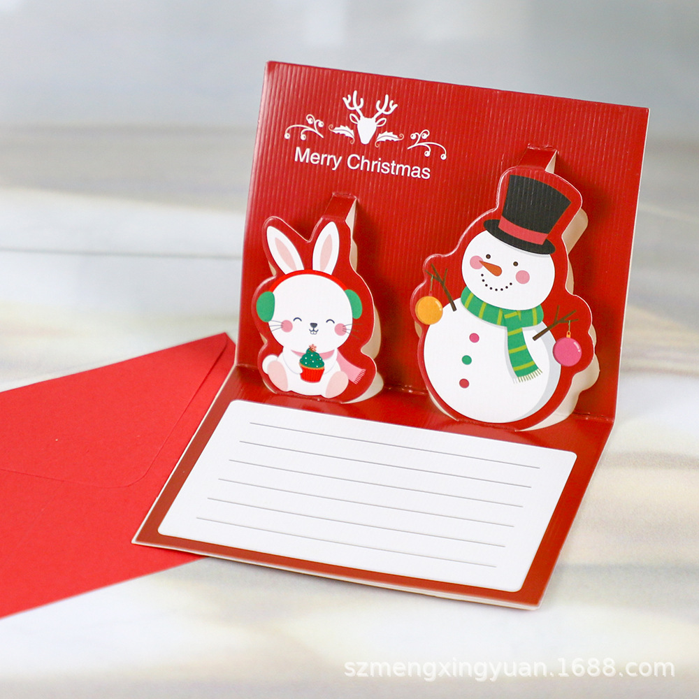 Regalos de Navidad creativos tarjetas de regalo de decoración con sobre de felicitación cartón de dibujos animados tridimensional tarjeta de mensaje de Santa