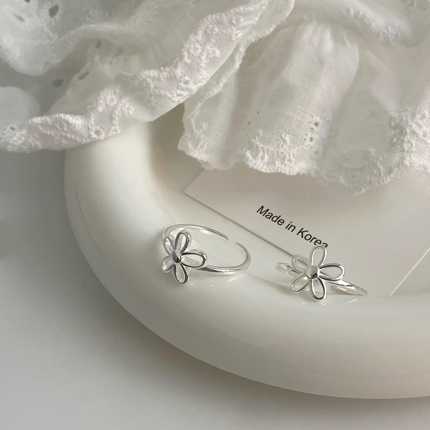 1g Weight Rings Classification Adjustable Ring Size 1 Piece Quantity Holiday, Tea Party Occasion 925 Sterling Silver Material Flower Pattern All Seasons Season Women's Gender Elegant, Simple Style Style 1 Piece 925 Sterling Silver Flower Rings 10