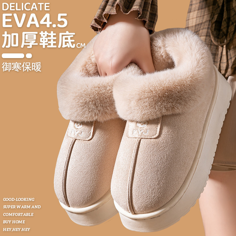 Women's Cotton Slippers for Winter, Suitable for Outdoor Wear, Fully Covered Cotton Shoes with Added Fleece and Thickened for Warmth, Closed-Back Snow Boots with Thick Soles and Non-Slip